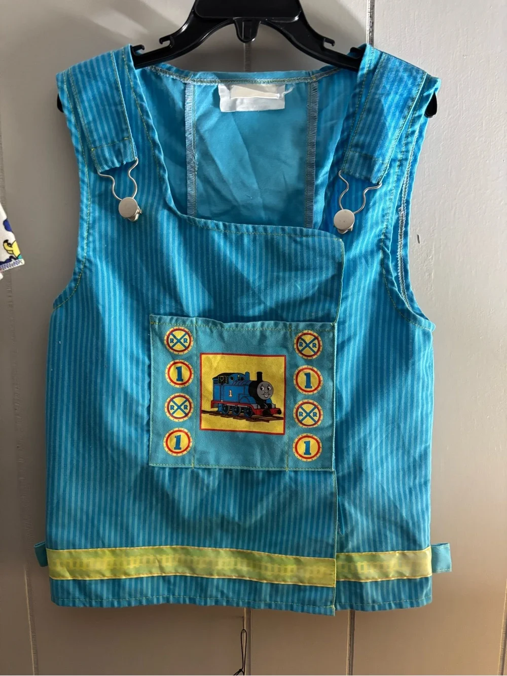 Vintage Thomas the Tank Engine Engineer Vest Costume Top Blue Stripe